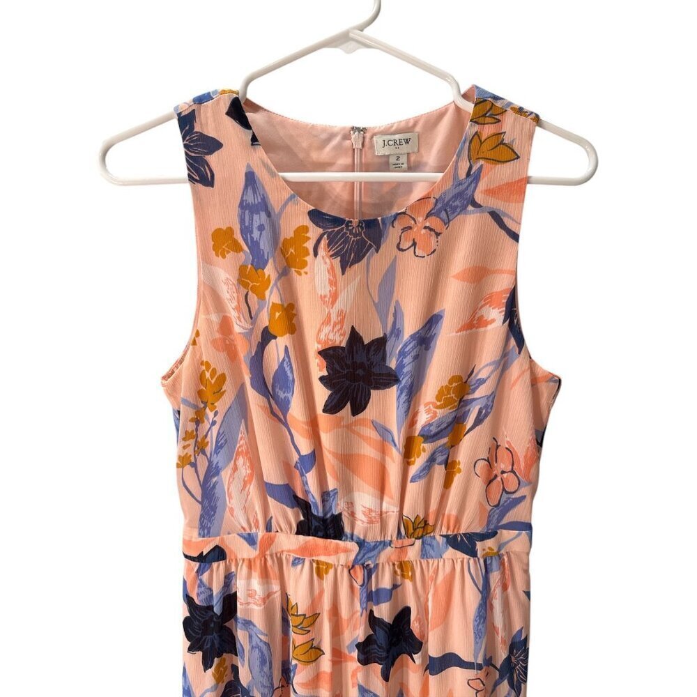 J. Crew Floral Crinkle Tiered  Pink Midi Dress Size  2, Pre-Owned EUC - Picture 3 of 6
